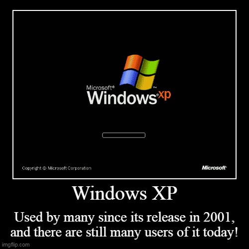 Windows XP | Windows XP | Used by many since its release in 2001, and there are still many users of it today! | image tagged in funny,demotivationals | made w/ Imgflip demotivational maker