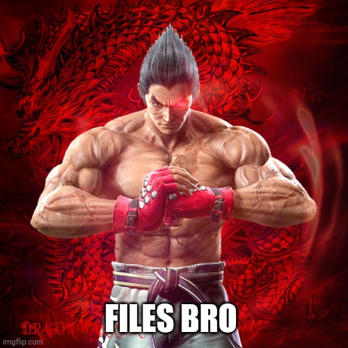 KAZUYA MISHIMA | FILES BRO | image tagged in kazuya mishima | made w/ Imgflip meme maker