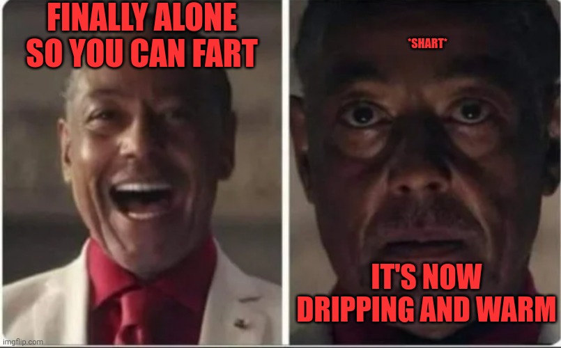 Oops | FINALLY ALONE SO YOU CAN FART; *SHART*; IT'S NOW DRIPPING AND WARM | image tagged in giancarlo esposito | made w/ Imgflip meme maker
