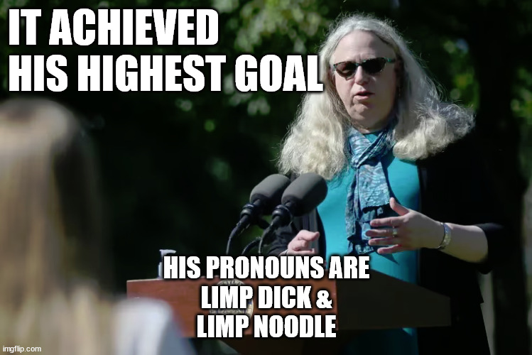 IT ACHIEVED 
HIS HIGHEST GOAL; HIS PRONOUNS ARE
LIMP DICK &
LIMP NOODLE | image tagged in proud boy | made w/ Imgflip meme maker