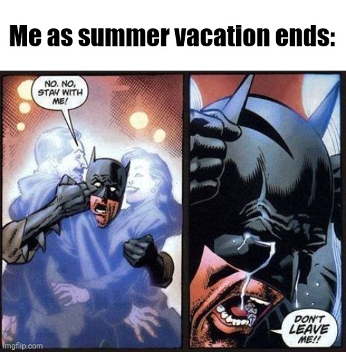 Batman don't leave me | Me as summer vacation ends: | image tagged in batman don't leave me | made w/ Imgflip meme maker