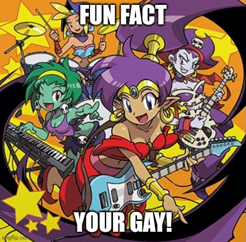 Rockin' Out With Shantae | FUN FACT; YOUR GAY! | image tagged in rockin' out with shantae,gay,haha yes,fun fact | made w/ Imgflip meme maker