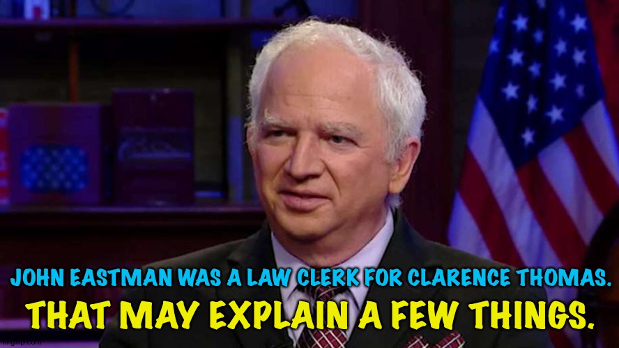 Corrupt birds of a feather. | JOHN EASTMAN WAS A LAW CLERK FOR CLARENCE THOMAS. THAT MAY EXPLAIN A FEW THINGS. | image tagged in john eastman | made w/ Imgflip meme maker