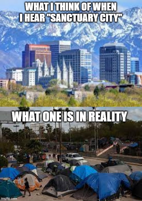 Just More Poverty | WHAT I THINK OF WHEN I HEAR "SANCTUARY CITY"; WHAT ONE IS IN REALITY | image tagged in politics | made w/ Imgflip meme maker