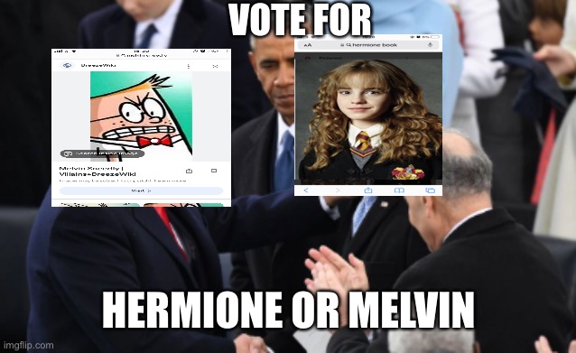 trump vs biden | VOTE FOR; HERMIONE OR MELVIN | image tagged in trump vs biden | made w/ Imgflip meme maker