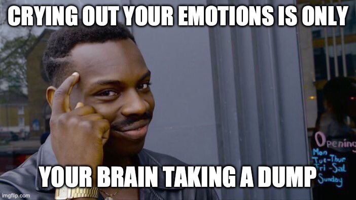 Oh okay | CRYING OUT YOUR EMOTIONS IS ONLY; YOUR BRAIN TAKING A DUMP | image tagged in memes,roll safe think about it,yes,brain | made w/ Imgflip meme maker