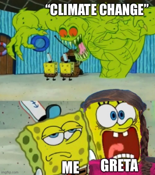 just chill | “CLIMATE CHANGE”; ME; GRETA | image tagged in funny,political,climate change,greta,meme | made w/ Imgflip meme maker