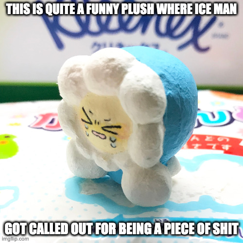 Fan-Made Ice Man Plush | THIS IS QUITE A FUNNY PLUSH WHERE ICE MAN; GOT CALLED OUT FOR BEING A PIECE OF SHIT | image tagged in plush,iceman,megaman,memes | made w/ Imgflip meme maker
