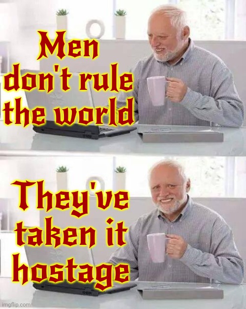 Truth | Men don't rule the world; They've taken it hostage | image tagged in memes,hide the pain harold,women vs men,men suck,men are brutal,do men even have feelings | made w/ Imgflip meme maker