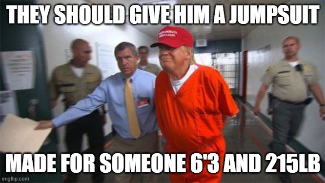 Just because they let you lie doesn't mean there won't be consequences | THEY SHOULD GIVE HIM A JUMPSUIT; MADE FOR SOMEONE 6'3 AND 215LB | image tagged in trump prison,fat ass,liar | made w/ Imgflip meme maker