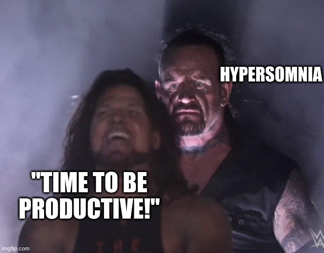 undertaker | HYPERSOMNIA "TIME TO BE PRODUCTIVE!" | image tagged in undertaker | made w/ Imgflip meme maker