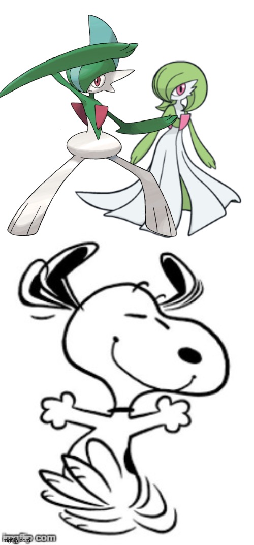 Snoopy is a huge fan of Gallade and Gardevoir! | image tagged in snoopy's happy dance,pokemon | made w/ Imgflip meme maker