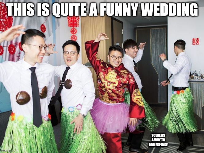 Male Guests in Skirts | THIS IS QUITE A FUNNY WEDDING; SCENE AS A WAY TO ADD EXPENSE | image tagged in wedding,funny,memes | made w/ Imgflip meme maker