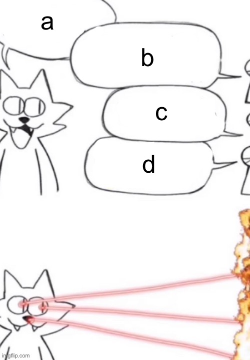 new temp | b; a; c; d | image tagged in cat laser people | made w/ Imgflip meme maker