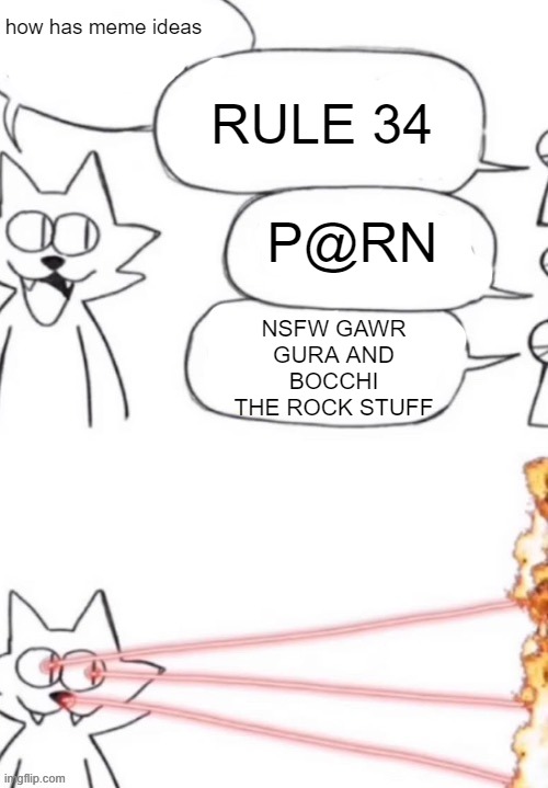 yeaaaaaaaaaaaaaaaaaaaaaaaaaaaaaaaa no | RULE 34; how has meme ideas; P@RN; NSFW GAWR GURA AND BOCCHI THE ROCK STUFF | image tagged in cat laser people | made w/ Imgflip meme maker