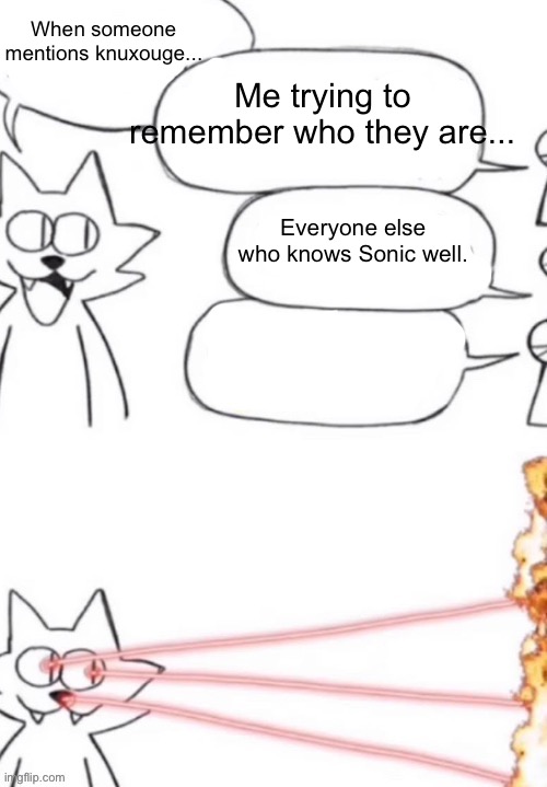 i love the ai feature jsjsjahhehehe | Me trying to remember who they are... When someone mentions knuxouge... Everyone else who knows Sonic well. | image tagged in cat laser people | made w/ Imgflip meme maker