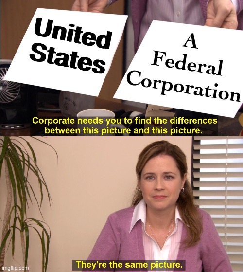 “United States” means a Federal corporation | United States; A Federal Corporation | image tagged in memes,they're the same picture | made w/ Imgflip meme maker