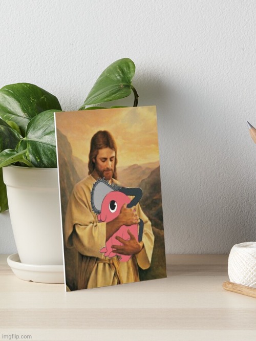 Jesus holding Pochita picture | image tagged in jesus holding pochita picture | made w/ Imgflip meme maker