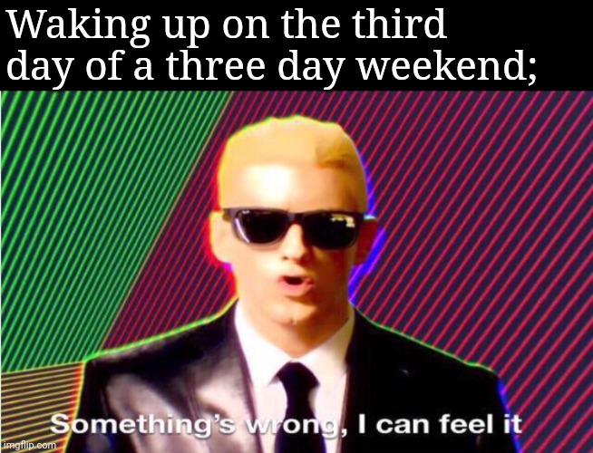 Something’s wrong | Waking up on the third day of a three day weekend; | image tagged in something s wrong | made w/ Imgflip meme maker
