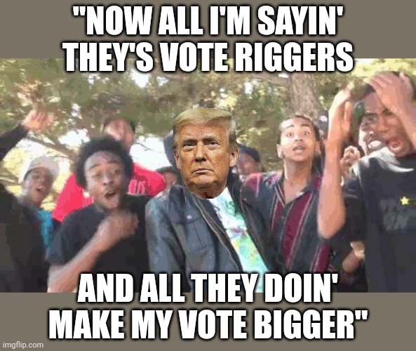 Rap battle star | "NOW ALL I'M SAYIN' THEY'S VOTE RIGGERS; AND ALL THEY DOIN' MAKE MY VOTE BIGGER" | image tagged in but i m not a rapper | made w/ Imgflip meme maker