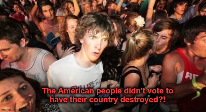 Sudden Clarity Clarence Meme | The American people didn't vote to
have their country destroyed?! | image tagged in memes,sudden clarity clarence | made w/ Imgflip meme maker