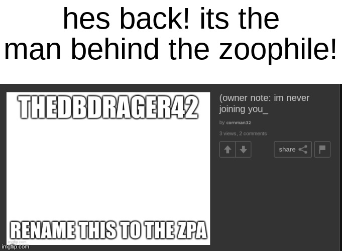 gosh darnit | hes back! its the man behind the zoophile! | image tagged in tag | made w/ Imgflip meme maker