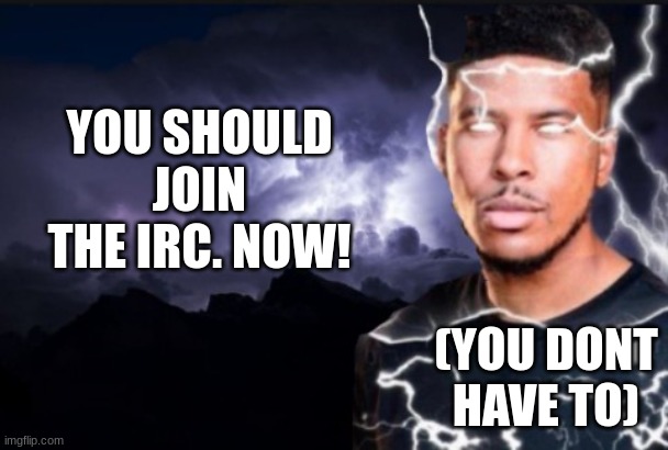 ik this is probaly considered begging but this is just something i wanted to try out. link in desc | YOU SHOULD JOIN THE IRC. NOW! (YOU DONT HAVE TO) | image tagged in you should kill yourself now | made w/ Imgflip meme maker