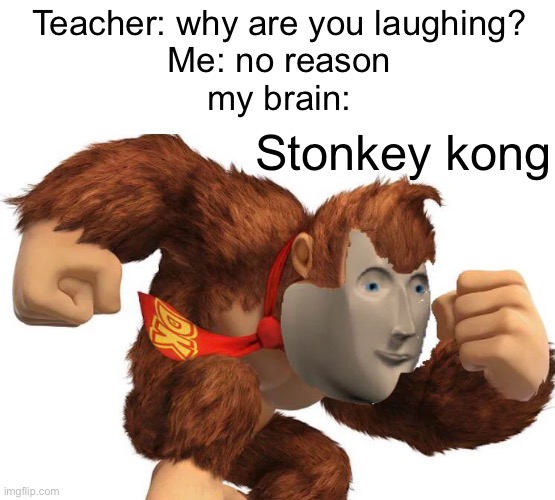 I have broken humor *_* | Teacher: why are you laughing?
Me: no reason
my brain:; Stonkey kong | image tagged in funny,stonkeykong,why are you laughing | made w/ Imgflip meme maker