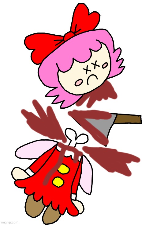 Ribbon dies and I love it | image tagged in ribbon,kirby,gore,blood,funny,fanart | made w/ Imgflip meme maker