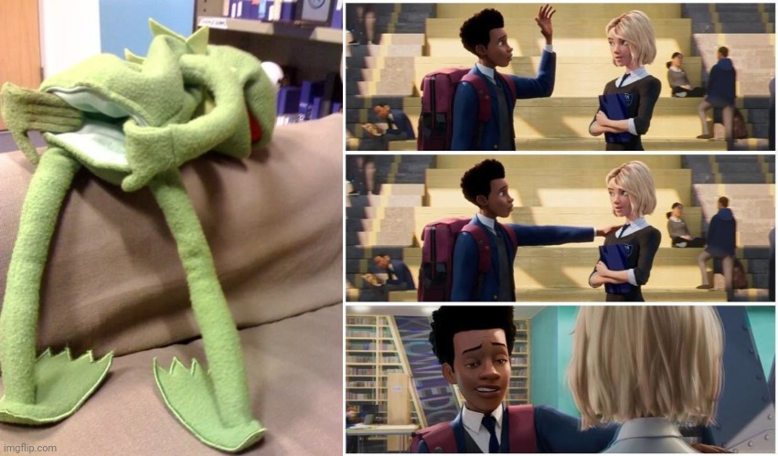 image tagged in kermit anus,miles morales hey | made w/ Imgflip meme maker