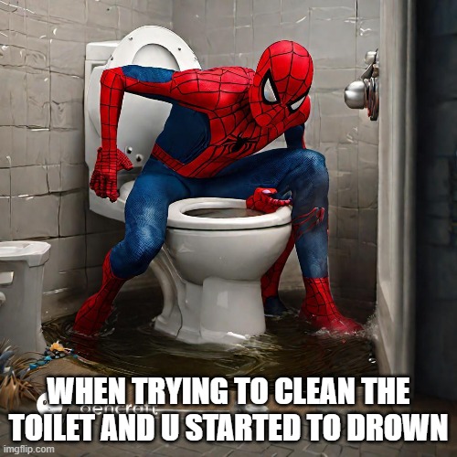 Wat? | WHEN TRYING TO CLEAN THE TOILET AND U STARTED TO DROWN | image tagged in spiderman,spooderman | made w/ Imgflip meme maker