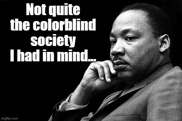 MLK | Not quite the colorblind society I had in mind... | image tagged in mlk | made w/ Imgflip meme maker