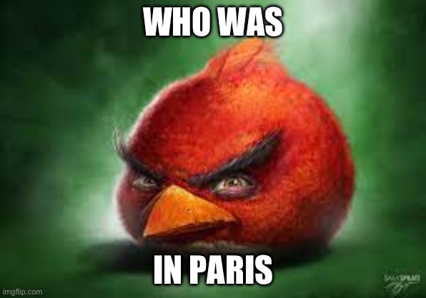 ? | WHO WAS; IN PARIS | image tagged in realistic red angry birds | made w/ Imgflip meme maker
