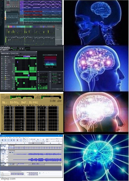 Only geniuses use audacity as their main DAW. | image tagged in memes,expanding brain | made w/ Imgflip meme maker