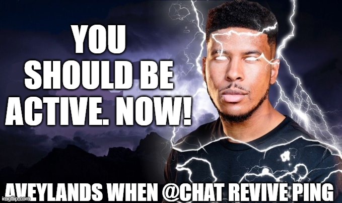Chat revive moment | YOU SHOULD BE ACTIVE. NOW! AVEYLANDS WHEN @CHAT REVIVE PING | image tagged in you should kill yourself now | made w/ Imgflip meme maker