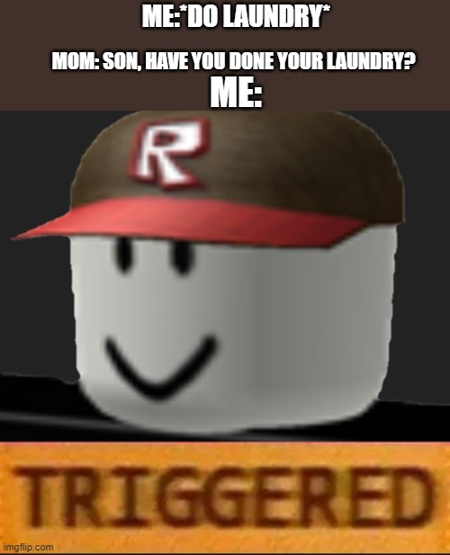 I hate this | ME:*DO LAUNDRY*; MOM: SON, HAVE YOU DONE YOUR LAUNDRY? ME: | image tagged in roblox triggered | made w/ Imgflip meme maker