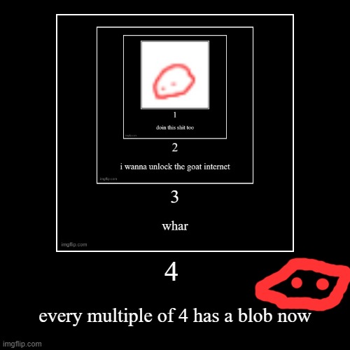 4 | every multiple of 4 has a blob now | image tagged in funny,demotivationals | made w/ Imgflip demotivational maker