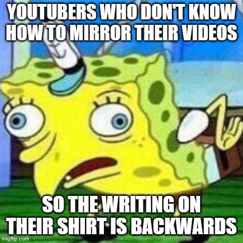 Learn to make videos right before posting | YOUTUBERS WHO DON'T KNOW HOW TO MIRROR THEIR VIDEOS; SO THE WRITING ON THEIR SHIRT IS BACKWARDS | image tagged in triggerpaul,memes,youtube,youtubers,backwards,learn | made w/ Imgflip meme maker