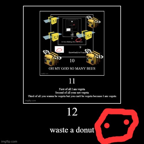 12 | waste a donut | image tagged in funny,demotivationals | made w/ Imgflip demotivational maker