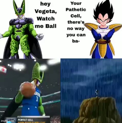 He be balling | image tagged in shitpost,dragon ball z,vegeta,cell,oh wow are you actually reading these tags | made w/ Imgflip meme maker