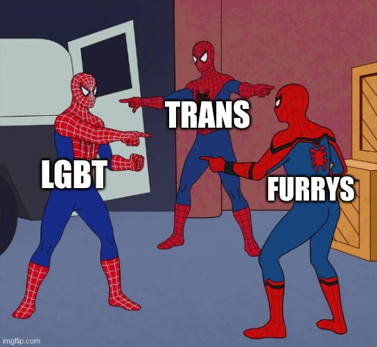 Spider Man Triple | TRANS; LGBT; FURRYS | image tagged in spider man triple | made w/ Imgflip meme maker