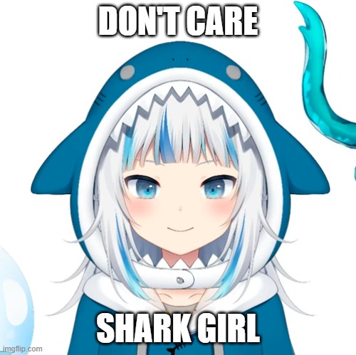 Gawr Gura | DON'T CARE; SHARK GIRL | image tagged in gawr gura | made w/ Imgflip meme maker