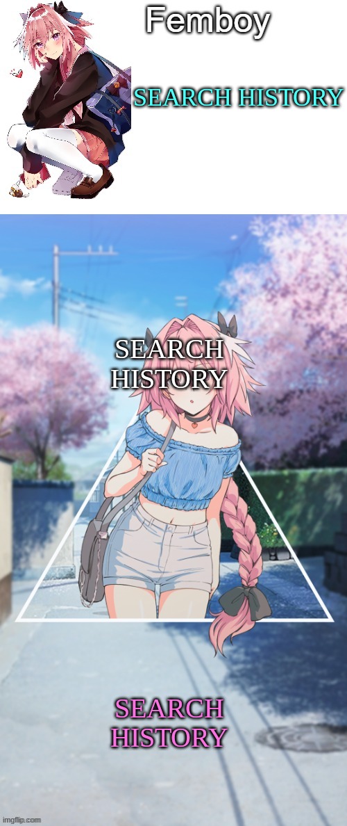Femboy | SEARCH HISTORY SEARCH HISTORY SEARCH HISTORY | image tagged in femboy | made w/ Imgflip meme maker