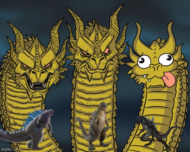 Godzillas portrayed by Ghidorah | image tagged in three-headed dragon,godzilla,king ghidorah | made w/ Imgflip meme maker