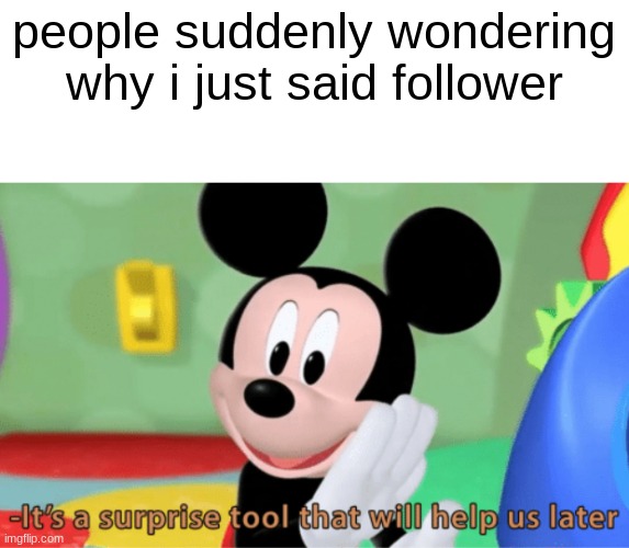 lets see if the rumors are true | people suddenly wondering why i just said follower | image tagged in its a suprise tool that will help us later | made w/ Imgflip meme maker
