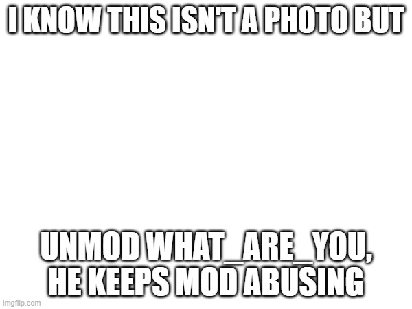 Look at the mod logs | I KNOW THIS ISN'T A PHOTO BUT; UNMOD WHAT_ARE_YOU, HE KEEPS MOD ABUSING | made w/ Imgflip meme maker