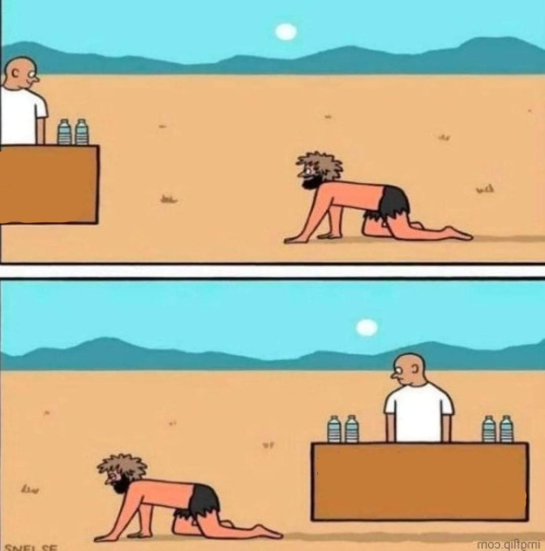 High Quality thirsty man finds water in the desert Blank Meme Template