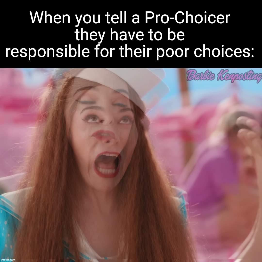 When you tell a Pro-Choicer they have to be responsible for their poor choices: | image tagged in pro choice | made w/ Imgflip meme maker