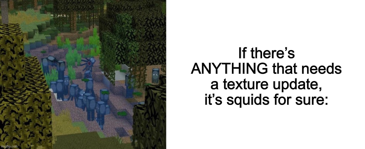 They are so plain compared to new mobs… | If there’s ANYTHING that needs a texture update, it’s squids for sure: | image tagged in blank white template | made w/ Imgflip meme maker
