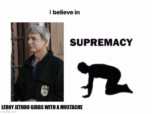 Gibbs supremacy | LEROY JETHRO GIBBS WITH A MUSTACHE | image tagged in i believe in blank supremacy,memes,ncis | made w/ Imgflip meme maker